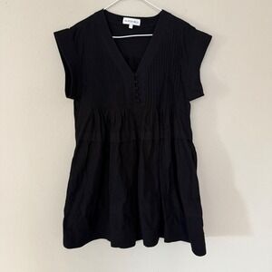 Hunter Bell Parker Black Mini Dress Womens Cotton Poplin Pintuck Size Small